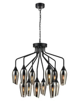 Franklite. Taper 12 light with Smoked Glass. Matt Black. Pendant